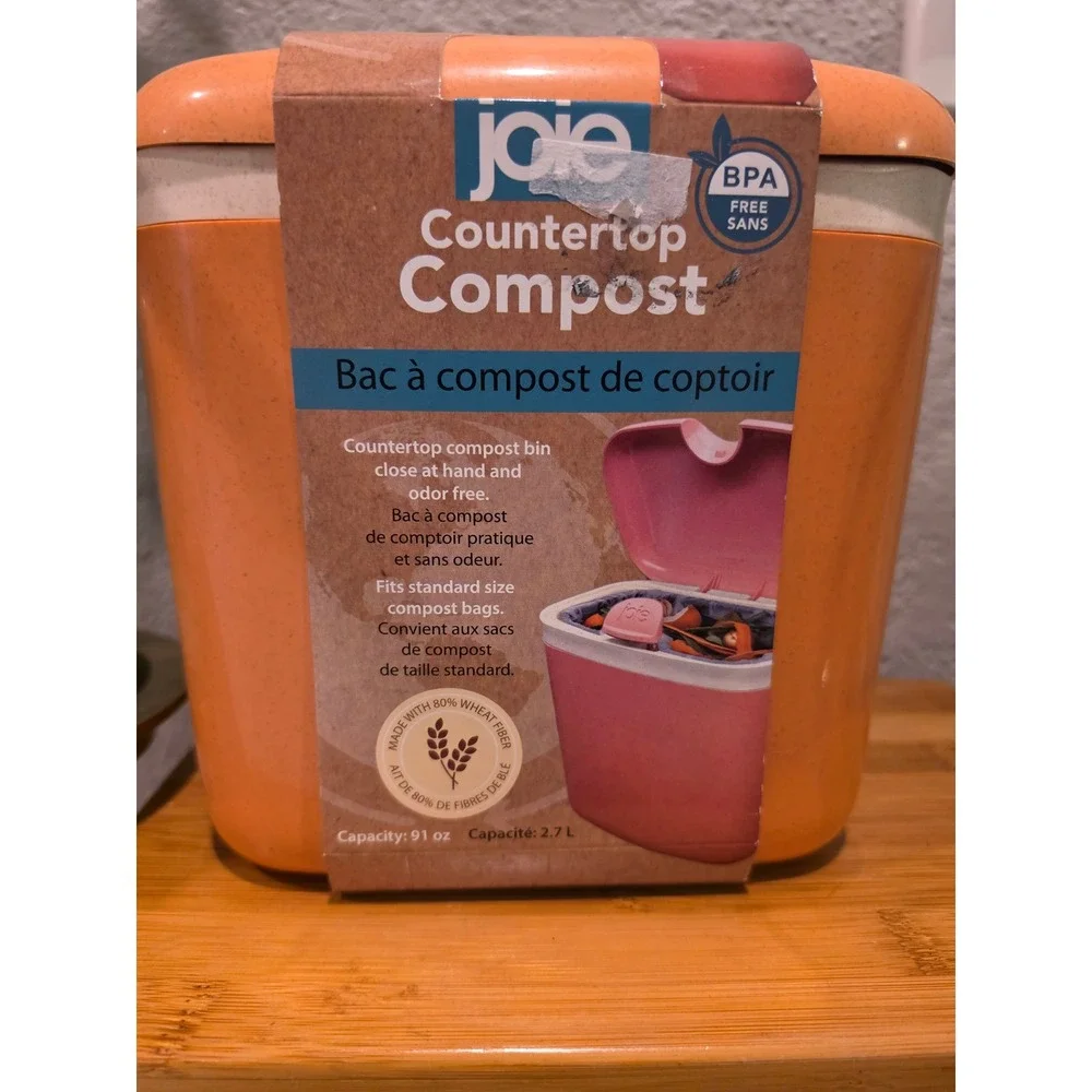 Joie Countertop Compost Bin Orange Wheat Fiber 2.7L BPA Free Eco Kitchen Storage
